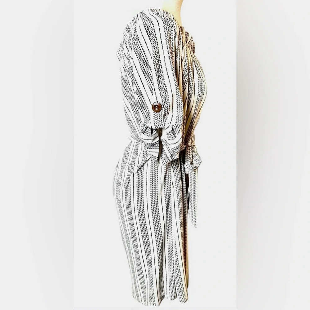 J for Justify Black and White Cold Shoulder Midi Dress with waist tie Belt - Picture 4 of 7